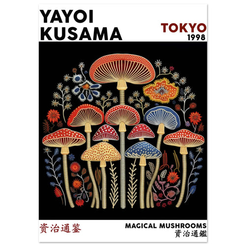 Artfulprints  Yayoi Kusama - Magical mushrooms   poster A4 21x29.7 cm - vtwonen shop