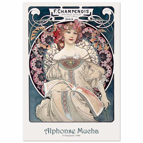 Artfulprints Poster met Lijst Alphonse Mucha - F. Champenois   - 50x70 cm - Blauw