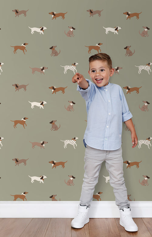 ESTAhome behang honden groen en bruin - 50 x 900 cm - 131382