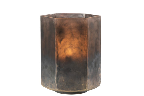 J-Line windlicht Zeshoek - glas - grijs - large