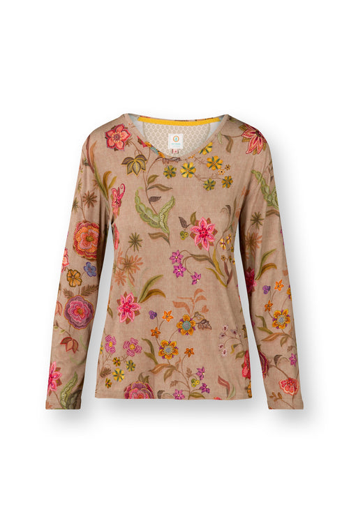 Pip Studio - Trice Pyjama t-shirt - Lange mouw Dames - Coco Flower - Zand - XS
