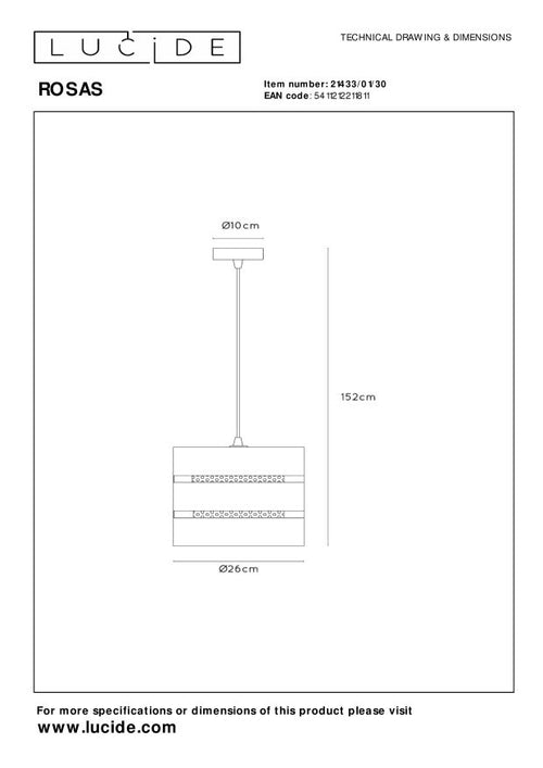 Lucide hanglamp ROSAS - 1xE27 - Zwart - vtwonen shop