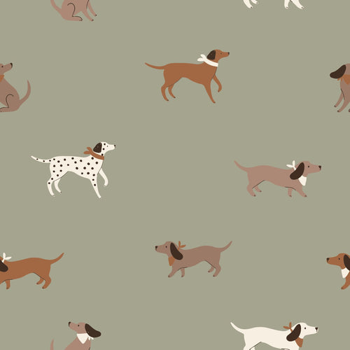 ESTAhome behang honden groen en bruin - 50 x 900 cm - 131382