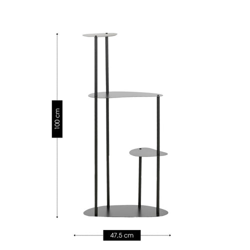 Mica Decorations Fonda Zwart - Plantenstandaard met Drie Plateaus - Metalen Plantenrek Industrieel Design - Plantensteun voor Kamerplanten - 47,5 x 27