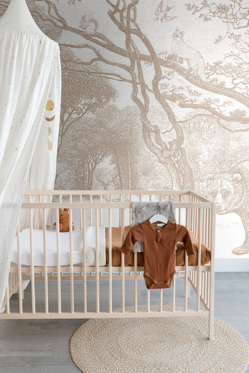 ESTAhome fotobehang bos met bosdieren beige - 350 x 279 cm - 159064