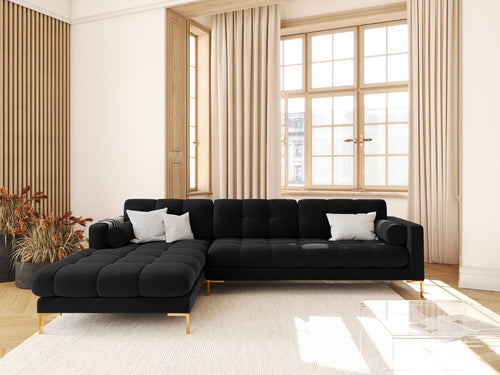 Cosmopolitan Design linker hoekbank Bali 5-zits, flueel, zwart - 185x293x75cm