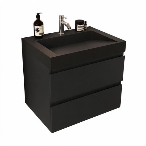 LOMAZOO badkamermeubel Zarivo - zwevend - zwarte wastafel - mat zwart - 60 cm