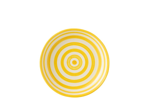 J-Line schaal Granada Stripes Low - keramiek - wit/geel - large - Ø 25 cm