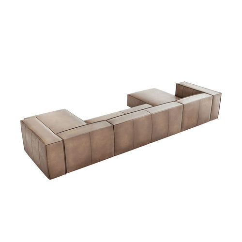 Cosmopolitan Design - Panoramische bank Turin 6-zits, echt leer donkerbeige - 173x375x68cm