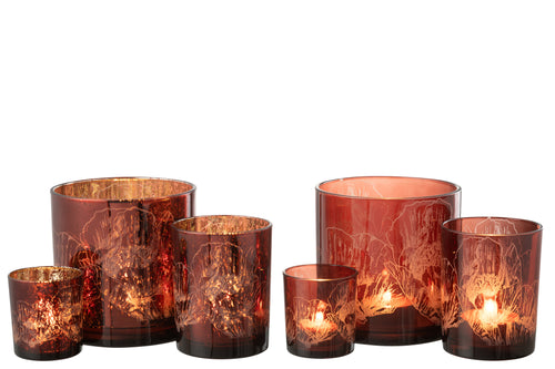 j-Line windlicht Bloemen - glas - bordeaux - large - 2 stuks - vtwonen shop