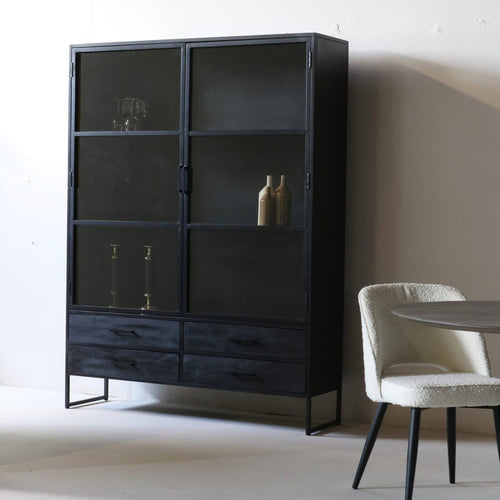 Giga Meubel Vitrinekast Marijn - Glas/Metaal - Zwart - 150x40x200cm - vtwonen shop