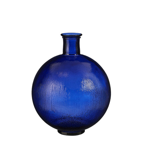 Mica Decorations Firenza Fles Vaas - H42 x Ø34 cm - Gerecycled Glas - Donkerblauw