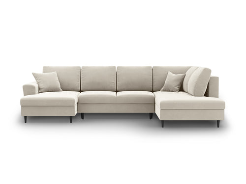 Cosmopolitan Design Converteerbare panoramische rechte bank met opbergdoos Kyoto 7-zits, flueel lichtbeige - 194x313x88cm