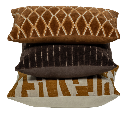 WOOOD kussens Isai - Katoen - Bruin - Set van 3 - vtwonen shop