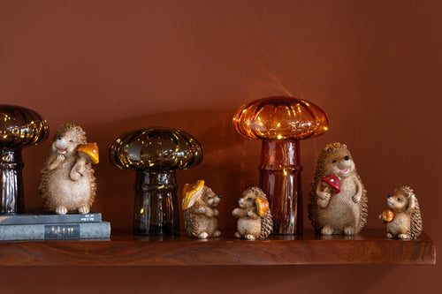 J-Line decoratie Paddenstoel - glas - cognac/olijfgroen - small - 3 stuks - LED - vtwonen shop