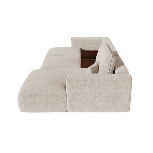 Premium Interiors - Rechthoekige hoekbank met slaapfunctie en opbergruimte COMO - bouclé-stof beige 297cm