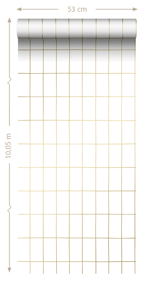ESTAhome behang kleine tegeltjes wit en goud - 53 cm x 10.05 m - 139131