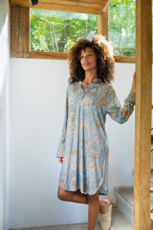 Pip Studio - Daaltje Nachthemd Lange Mouw Dames - Jabali - Blauw - XS