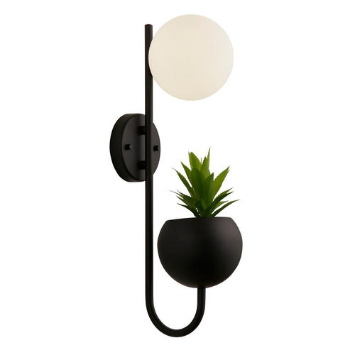 Searchlight Lunar Wandlamp Zwart Metaal & Opaal Glas