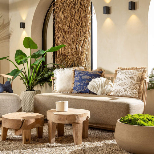 NEMO - sierkussen 45x45 cm - gerecycled - jute franjes - Spellbound - blauw