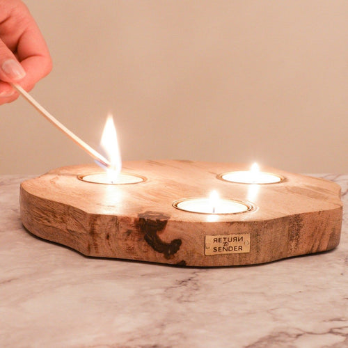 Return to Sender Kaarsenplank mangohout Ø 18 cm voor 3 waxinelichtjes - vtwonen shop