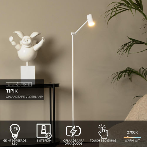 Lucide vloerlamp TIPIK - Geïntegreerde LED - Wit - vtwonen shop