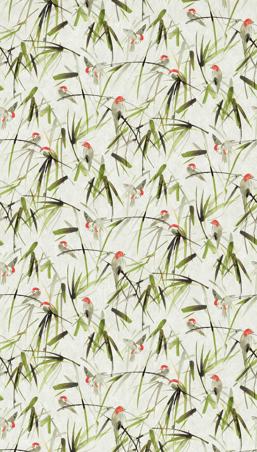Livingwalls fotobehang vogels beige, groen, zwart en rood - 159 x 280 cm - AS-393121