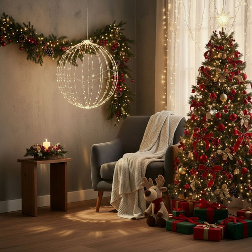 Luca Lighting Lichtbol Kerstverlichting Ø50 cm - Kerstlampjes met Klassiek Witte LED Lampjes - Zilver