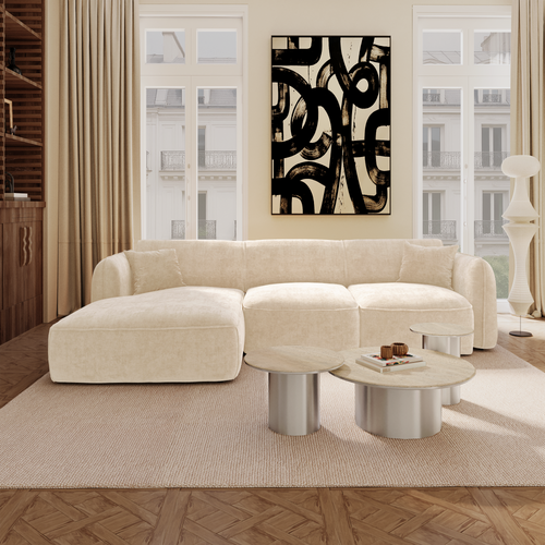 Premium Interiors - Linkerhoekbank LOMI - gewaafd fluweel crème 274cm