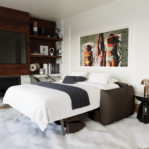 Premium Interiors - Snel uitklapbare slaapbank ICON - bouclette espresso-bruin 208cm