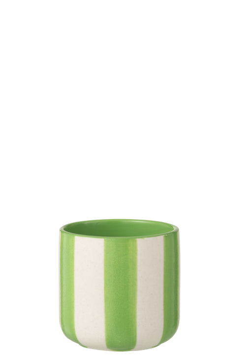J-Line bloempot Gestreept - keramiek - groen/wit - small