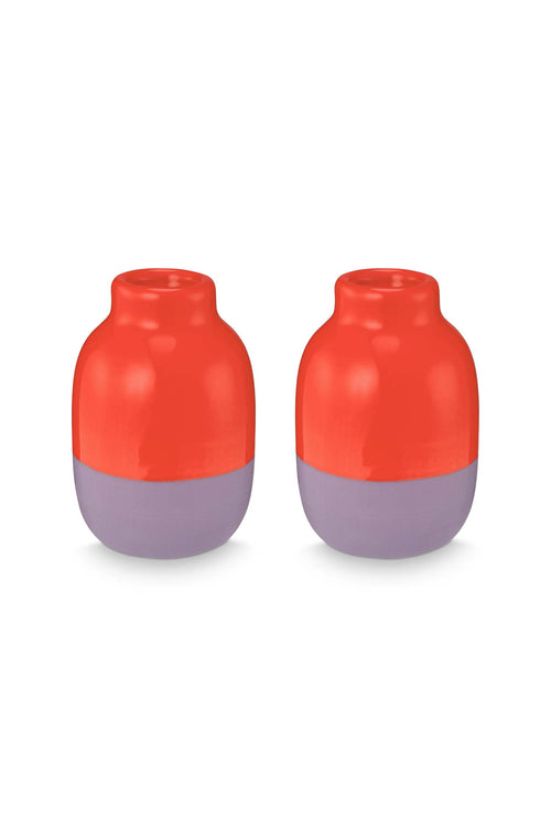 vtwonen Vaas - Keramiek - Rood - Set van 2 - 7cm