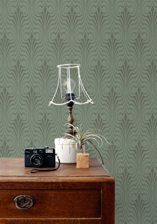 ESTAhome behang grafische vorm vergrijsd groen - 50 x 900 cm - 139636 - vtwonen shop