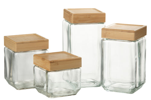 J-Line voorraadpot Brad - glas/bamboe - transparant/naturel - extra large