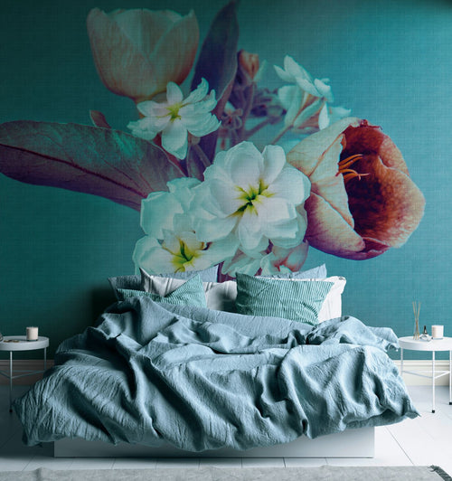 One Wall one Role fotobehang bloemmotief blauw, lila paars en wit - 371 x 280 cm - AS-382691
