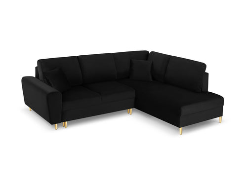 Cosmopolitan Design Converteerbare hoekbank rechts met opbergdoos Kyoto 5-zits, flueel, zwart - 194x243x88cm