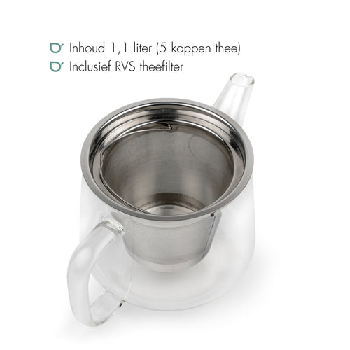 Bredemeijer - Glazen theepot Merano - 1,1 liter - Met RVS filter - vtwonen shop