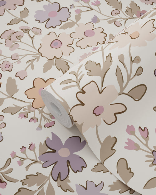 ESTAhome behang bloemetjes paars, roze en wit - 53 cm x 10.05 m - 131323 - vtwonen shop