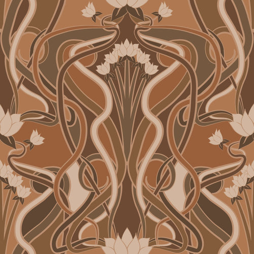 ESTAhome behang vintage bloemen in art nouveau stijl terracotta bruin - 50 x 900 cm - 139898 - vtwonen shop
