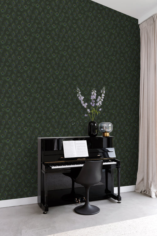 Origin Wallcoverings behang pauwenveren mosgroen - 0,53 x 10,05 m - 347765 - vtwonen shop