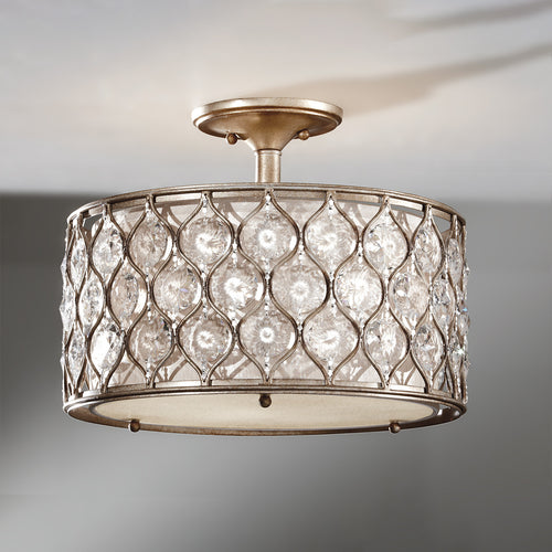 Elstead Lucia - 3 Lichts Semi-Flush Plafondlamp Gepolijst Zilver, E27