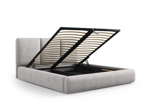 Cosmopolitan Design Opbergbed met hoofdeinde Nicolas 200x200cm, chenille, lichtgrijs - 220x220x100cm
