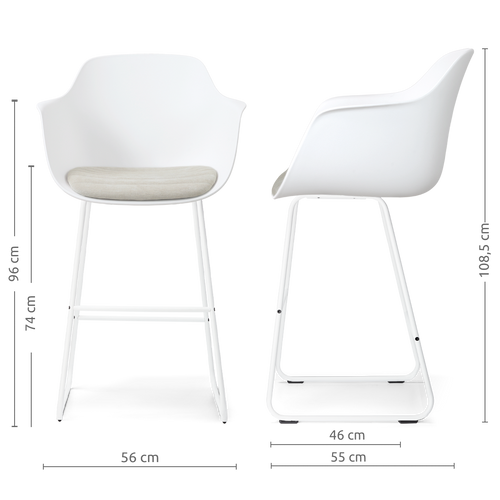 Nolon Nino-Liz barkruk wit met naturelbeige zitkussen - wit onderstel - 75 cm