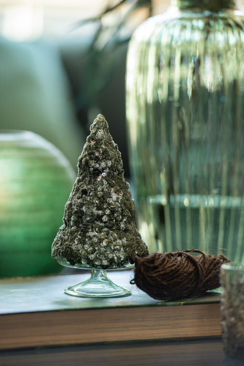 J-Line decoratie Kerstboom Paillettensuiker - glas - donkergroen - medium - vtwonen shop
