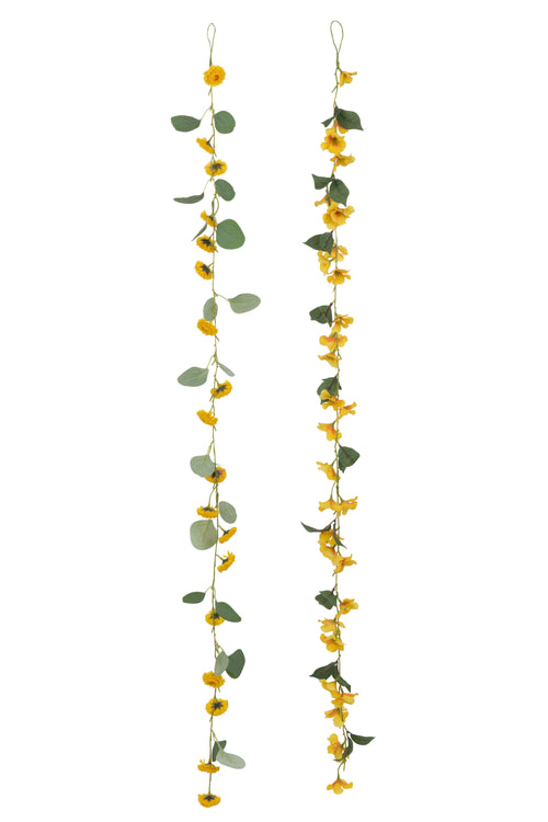J-Line Slinger Bloemen + Blaadjes - kunststof - geel/groen - 2 stuks