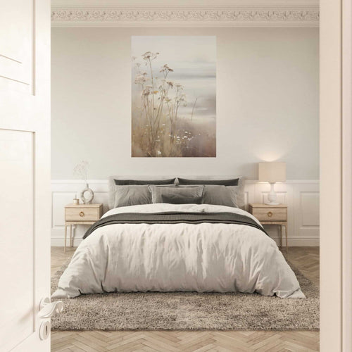 Artfulprints Poster met Lijst Foggy flowerfield 2   - 30x40 cm - Taupe