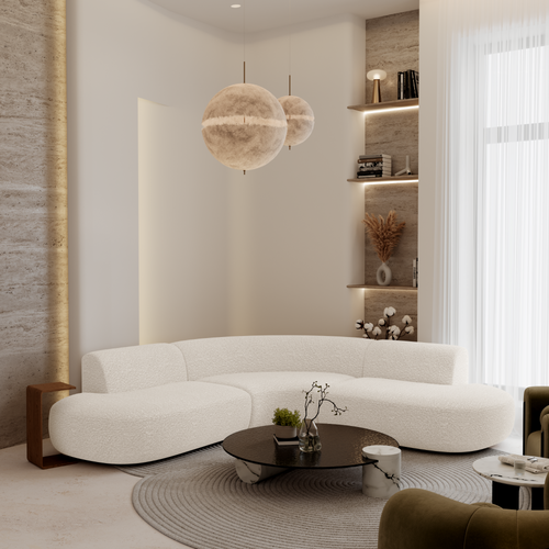 Premium Interiors - Hoekbank WONDER - bouclette crème 90cm
