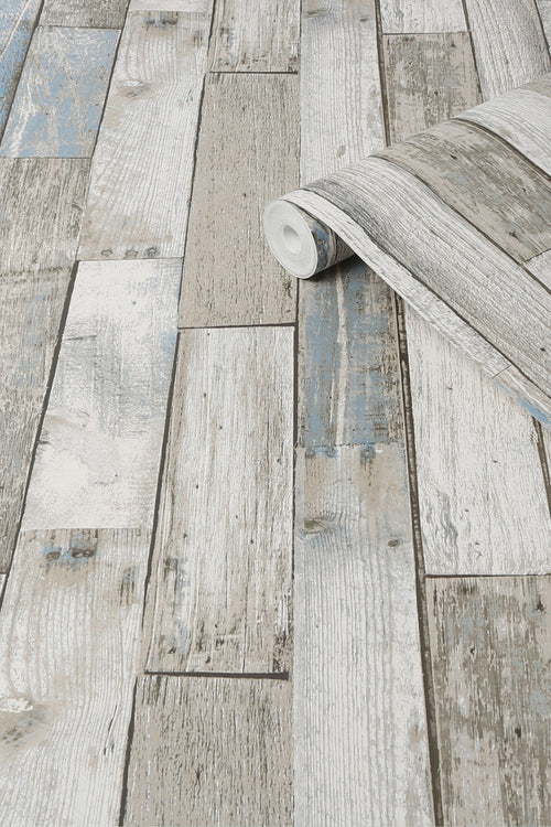 Next vliesbehang Distressed Wood Plank blauw 10mx52cm