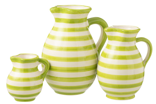 J-Line kruik Granada Stripes - keramiek - wit/groen - large
