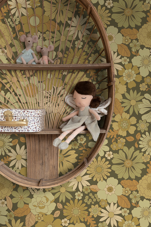 ESTAhome behang retro bloemen olijfgroen - 50 x 900 cm - 130967 - vtwonen shop